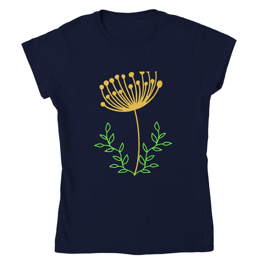 Damen-T-Shirt mit Blumenmotiv- mit Rundhalsausschnitt